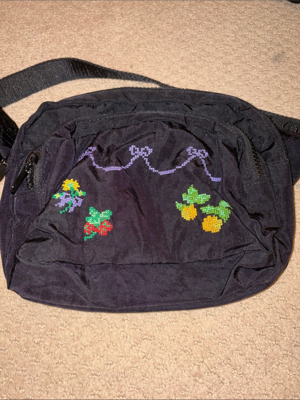 BAGGU Black Crossbody with Embroidered Fruit Motifs